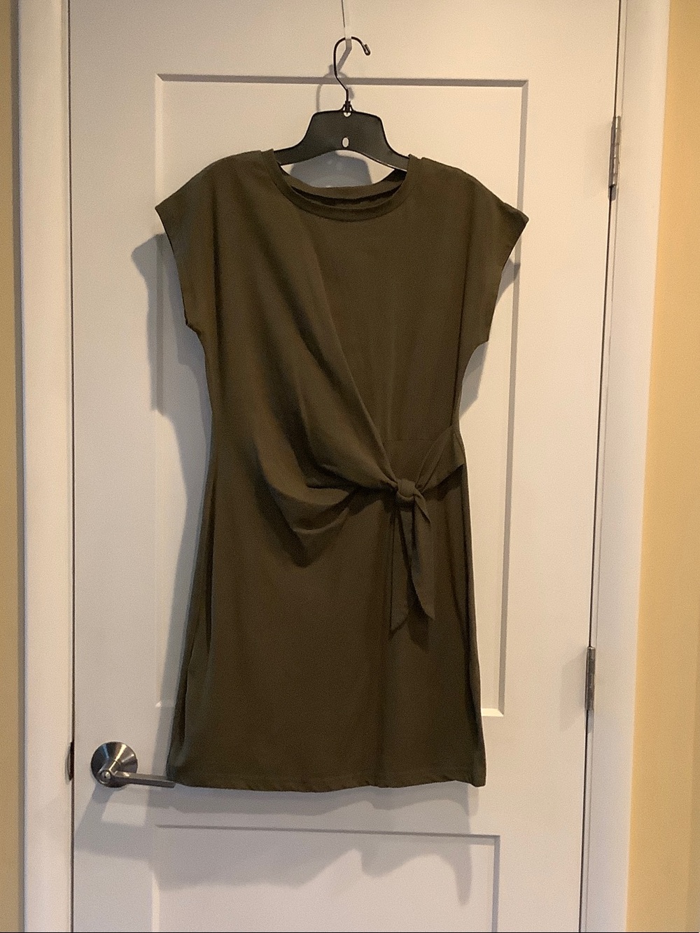 Women’s Olive Green Tie-Front Short Sleeve T-Shirt Dress
